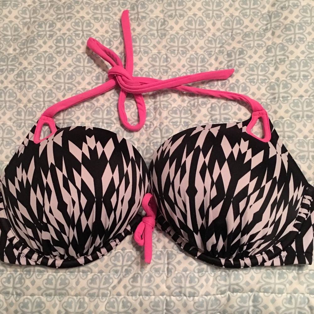Victoria's Secret Black and White Patterned One-Piece with Pink Ties